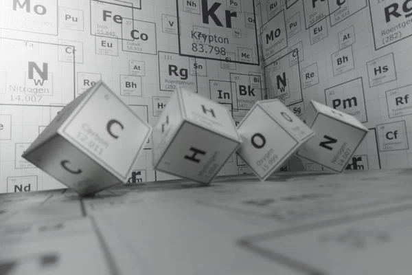 Chemistry Cubes Background Elements Periodic Table Carbon Hydrogen Oxygen Nitrogen — ストック写真