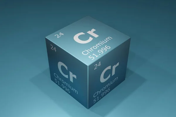 Chromium, 3D rendering of symbols of the elements of the periodic table, atomic number, atomic weight, name and symbol. Education, science and technology. 3D illustration