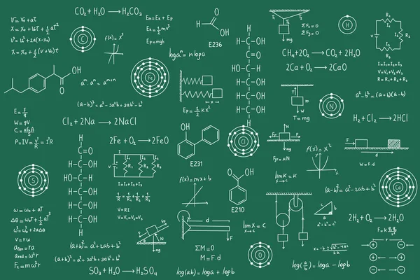 Calculus Equations Algebra Organic Chemistry Chemical Reactions Chemical Elements Physics — Archivo Imágenes Vectoriales