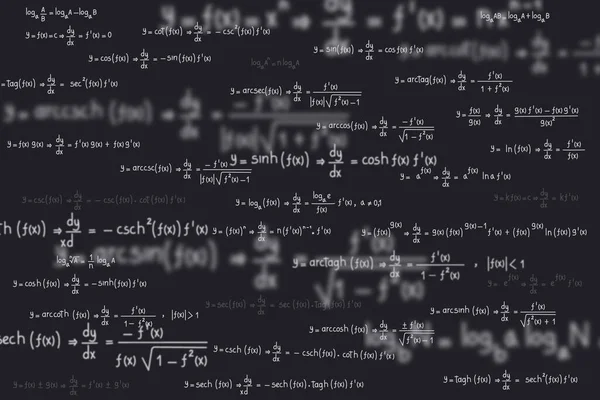 Equations Formulas Logarithms Derivatives Trigonometric Logarithmic Hyperbolic Inverse Black Background — Stockvector