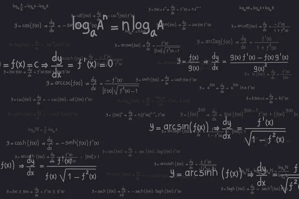 Logarithmic Derivative Trigonometric Logarithmic Hyperbolic Inverse Equations Formulas Black Background — 스톡 벡터