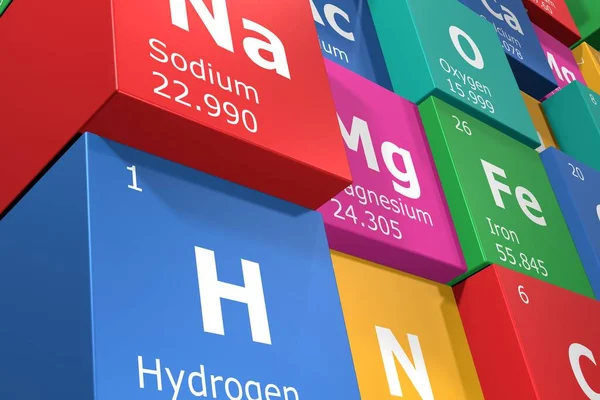 Rendering Cubes Elements Periodic Table Sodium Hydrogen Oxygen Nitrogen Science — Zdjęcie stockowe