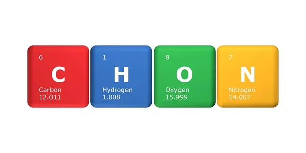Rendering Cubes Elements Periodic Table Carbon Hydrogen Oxygen Nitrogen Science — Foto Stock