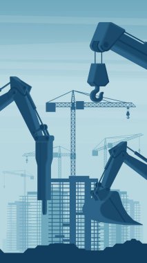 Heavy machinery stage background of telescopic crane used in the construction industry