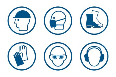 Industrial safety and occupational health icon set. Personal protection equipment for the prevention of occupational risks and accidents