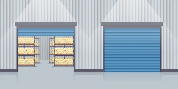Industrial Warehouse Rolling Doors Storage Products Merchandise Industrial Metal Racks — Vector de stock