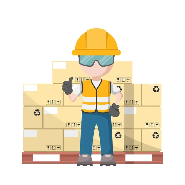 Industrial Warehouse Operator Boxes Stacked Pallet Storage Industrial Storage Distribution — Stok Vektör