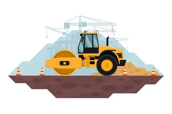 Heavy Machinery Stage Background Telescopic Crane Used Construction Industry — Stockvector
