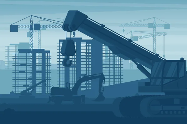 Heavy machinery stage background of telescopic crane used in the construction industry