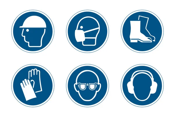 Набір Іконок Піктограм Промислової Безпеки Охорони Праці Обладнання Особистого Захисту — стоковий вектор