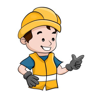 Cartoon design of labor worker with his safety helmet. Industrial construction or mining worker