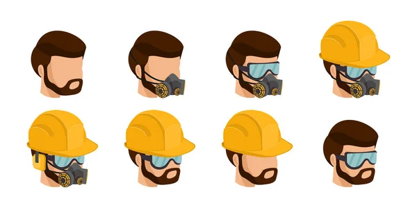 Set Workers Personal Protective Equipment Safety Helmet Glasses Earmuffs Industrial — Image vectorielle