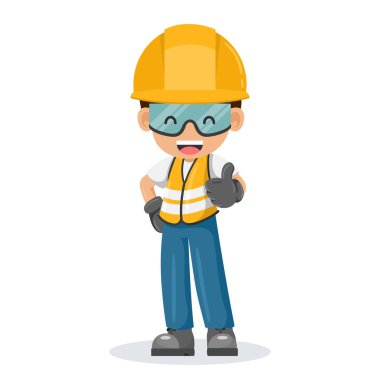Industrial construction worker in his personal protective equipment with a thumbs up. Industrial safety and occupational health at work
