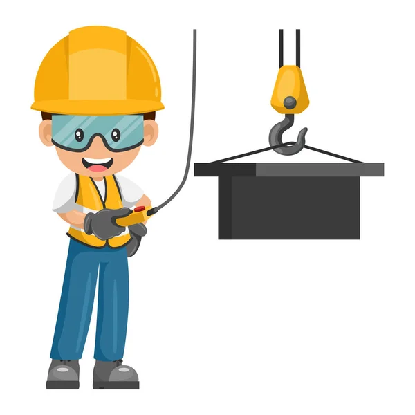Industrial Construction Worker Using Overhead Crane Move Piece Metal Worker — Stockový vektor