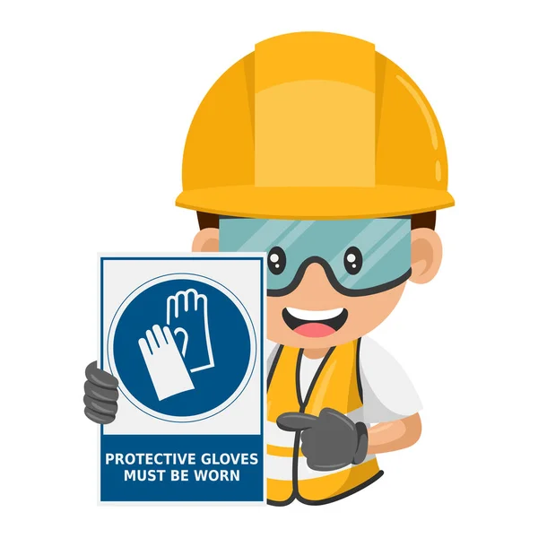 Industrial Construction Worker Mandatory Use Gloves Warning Sign Protective Gloves — Stock Vector