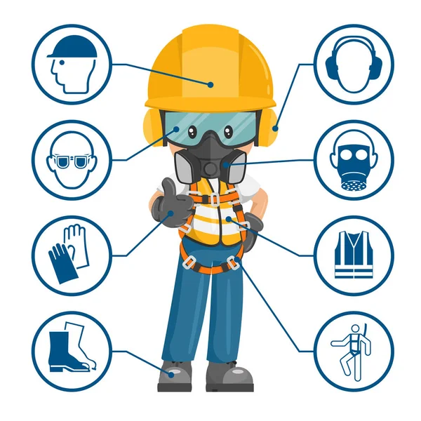 Construction Industrial Worker Personal Protective Equipment Icons Safety Pictograms Industrial — Stok Vektör