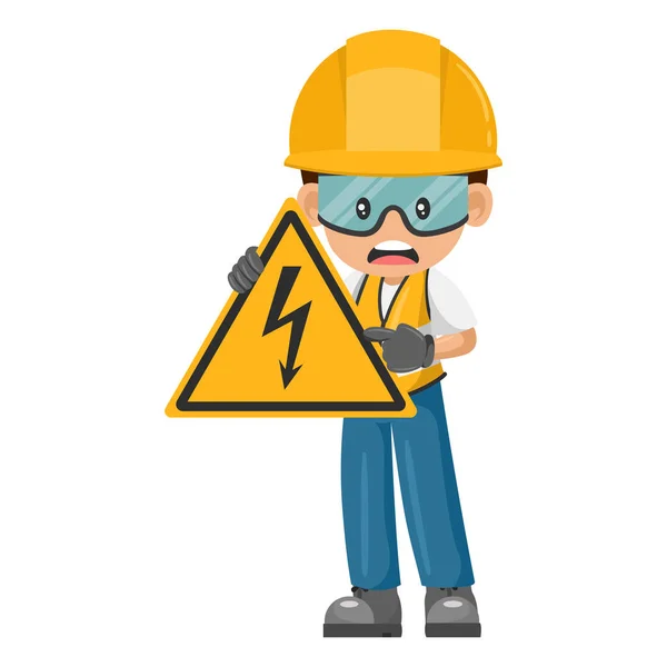 Industrial Worker Electrical Hazard Sign Warning Caution Pictogram Icon Worker — Stock Vector