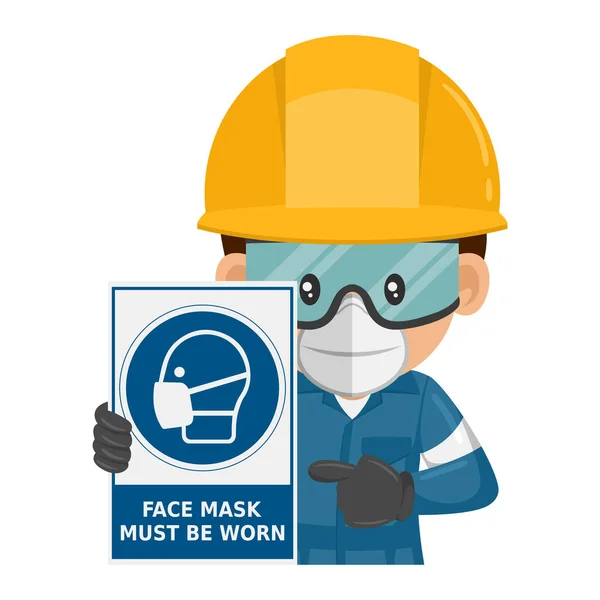 Industrial Worker Warning Sign Mandatory Use Face Mask Face Mask — Stock Vector