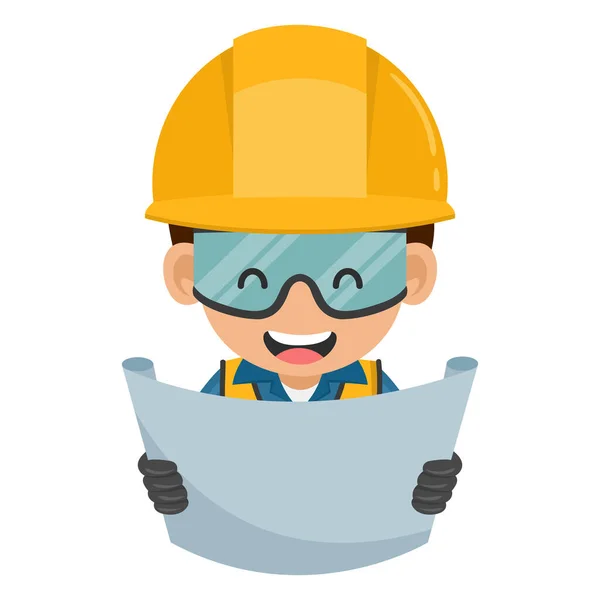 Supervising Engineer Construction Plan Site Industrial Worker His Personal Protective — стоковый вектор