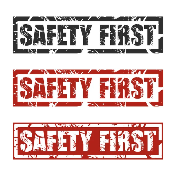 ストレスと着用ヴィンテージスタイルの安全第一ステッカーとシール 警告サインだ 職場における労働安全衛生 — ストックベクタ