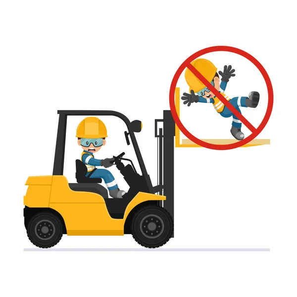 Nsanları Forkliftle Nakletmek Yasaktır Forklift Kullanmanın Tehlikeleri Forklift Sürüş Emniyeti — Stok Vektör