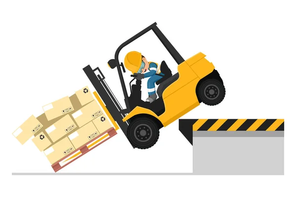 Overturning Forklift Loading Pallet Boxes Stay Cabin Safety Handling Fork — Stock Vector