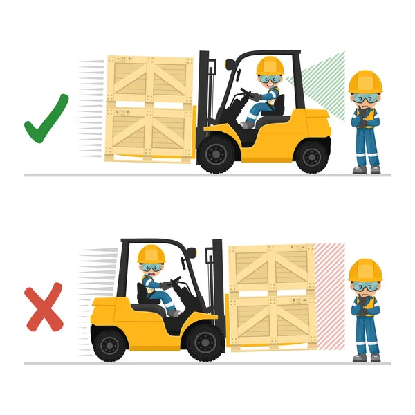 Conduzca Reversa Carga Obstruye Visión Seguridad Manejo Una Carretilla Elevadora — Archivo Imágenes Vectoriales