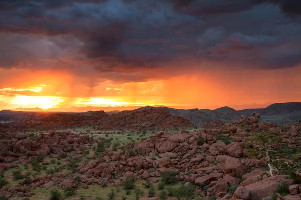 Pôr do sol na estação chuvosa, Damaraland — Fotografia de Stock