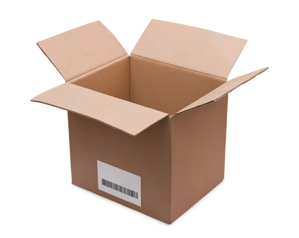 Caja de cartón abierta con código de barras — Foto de Stock