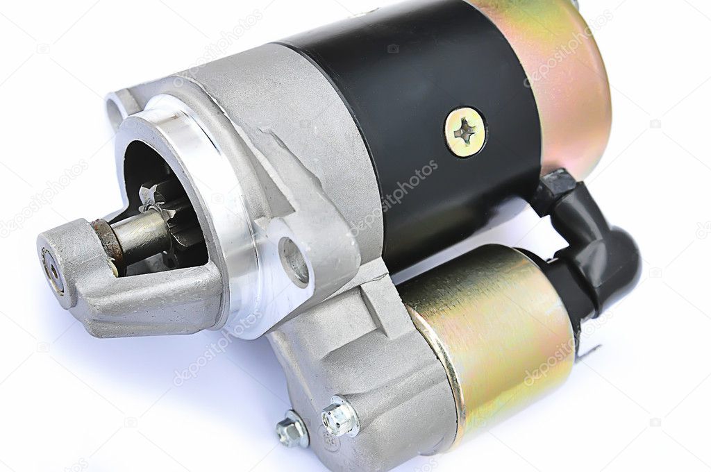 Detail of automobile starter on a white background