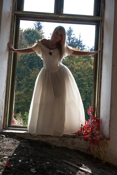 Piękna dziewczyna w średniowiecznej sukience — Zdjęcie stockowe