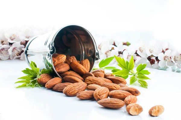 Almonds on a white background — Stock Photo, Image