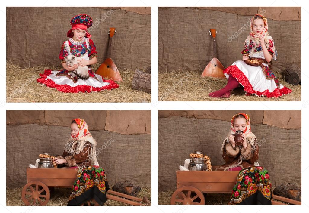Russian girl in national dress, collection