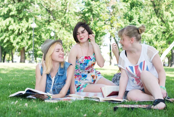 Gruppe junger Studenten benutzt gemeinsam Laptop — Stockfoto