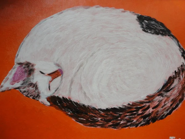 Sleeping cat orange background painting