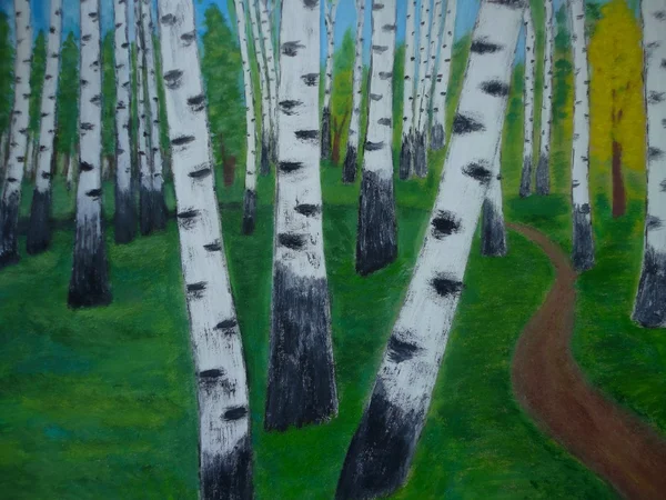 Pintura natureza árvores birchwood abstrato — Fotografia de Stock
