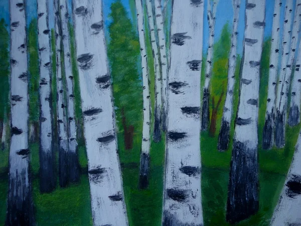 Painting nature trees birchwood abstract background — Stock Photo, Image