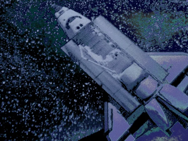 Space rocket in space violet background
