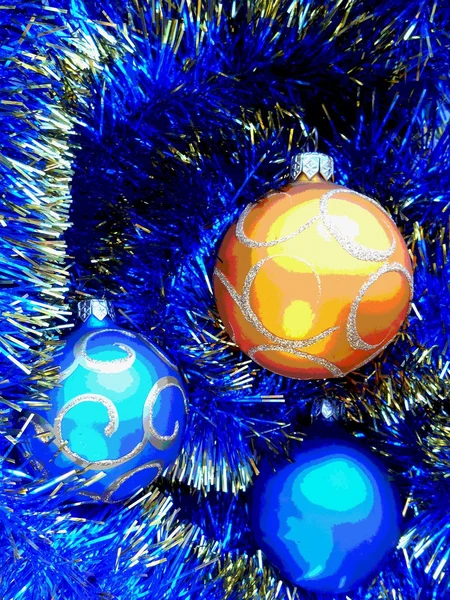 Natale e Capodanno palle blu e oro fili di lame sfondo astratto — Foto Stock