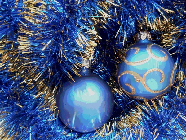 Noël et le Nouvel An boules sur un fond bleu — Photo