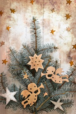 Christm as angels with the stars and christmas tree clipart