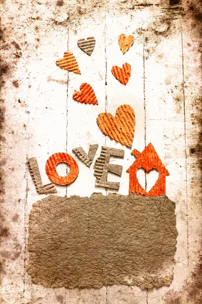 复古假期卡与心脏作为爱的象征 — 图库照片