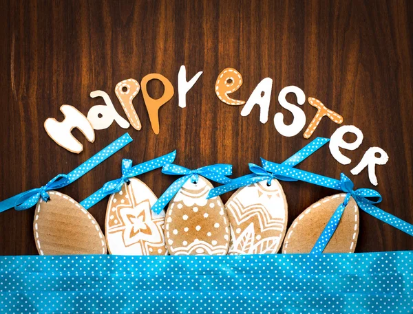 Easter background with eggs and lettering "happy easter" — Stock Photo, Image