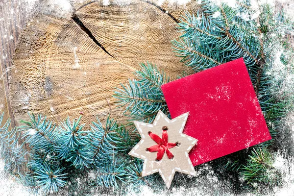 Christmas decoration over grunge wooden background — Stock Photo, Image