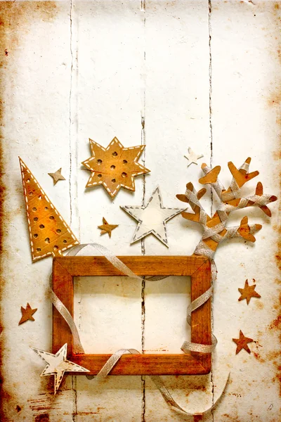 Decorazione natalizia su sfondo bianco e invernale con la stella — Foto Stock