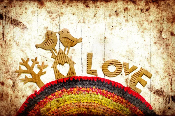 Biglietto vacanze vintage con due uccelli e cuore come simbolo d'amore — Foto Stock