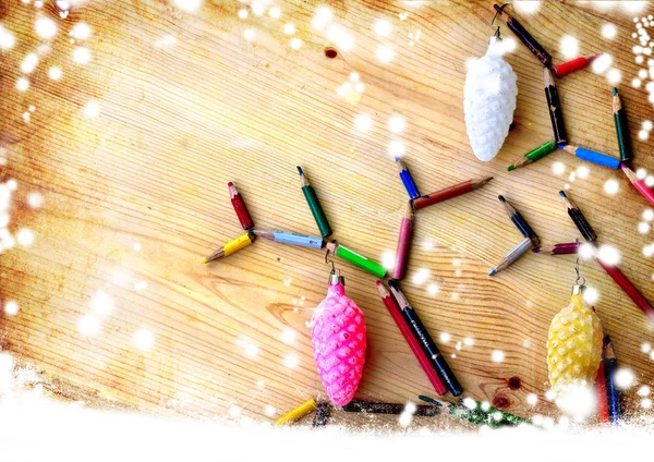 Vintage kerstkaart whit kleurrijke potloden als boomtakken — Stockfoto