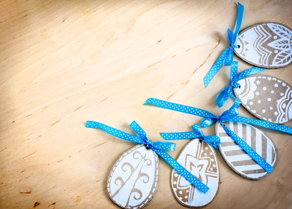 Easter eggs on wooden background — Stock Photo, Image