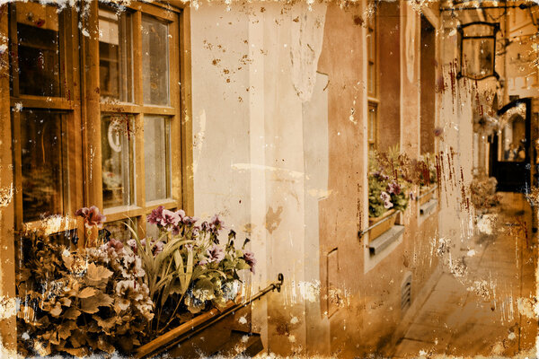 Adged textured photo with Poland cityes