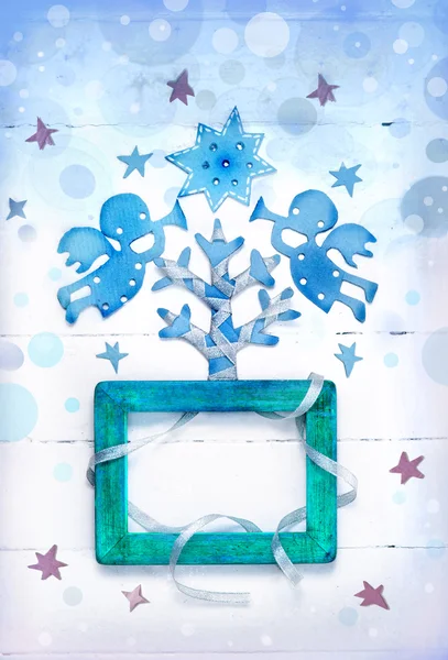 、冬白地に星とのクリスマスの装飾 — ストック写真